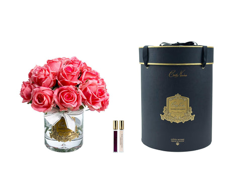 Grand Rose Bouquet In Clear Glass - White Peach ( Black Box With Gold Badge )