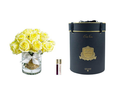 Grand Rose Bouquet In Clear Glass - Yellow (Black Box With Gold Badge)