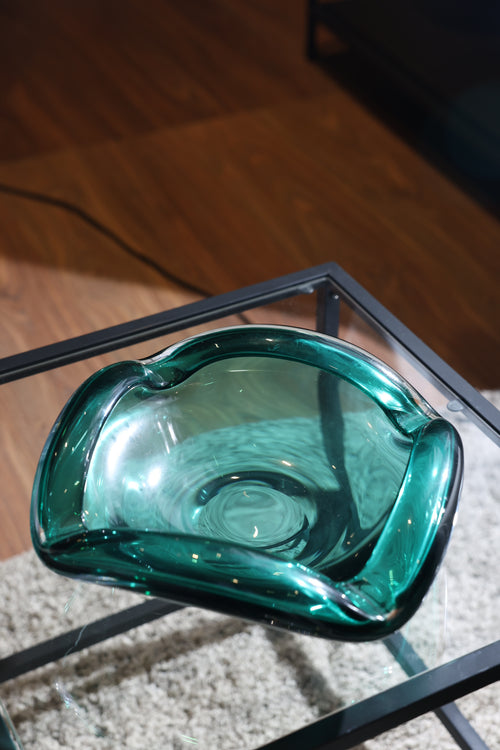 Emerald Flow Sculptural Glass Vase - Small