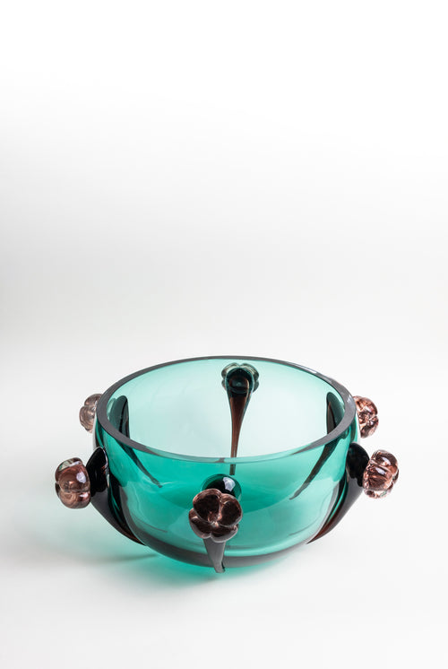 Emerald Blossom Glass Bowl