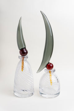 Smoky Crest Glass Art Vase - Short