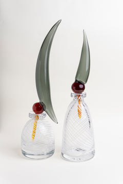 Smoky Crest Glass Art Vase - Tall