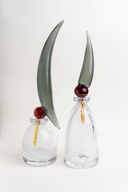 Smoky Crest Glass Art Vase - Tall