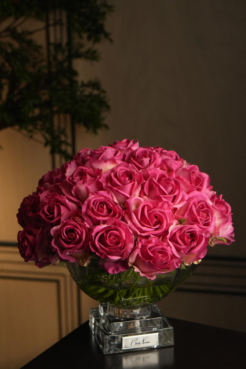 Magenta Rose Buds & Silver