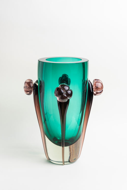 Emerald Blossom Glass Vase - Tall