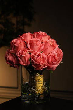 Grand Rose Bouquet In Clear Glass - White Peach ( Black Box With Gold Badge )