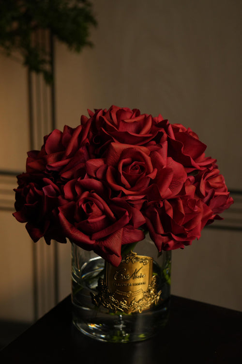 Grand Rose Bouquet - Carmine Red (Burgundy Box With Gold Badge)