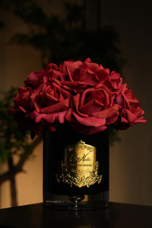 Grand Rose Bouquet In Dark Glass - Carmine Red