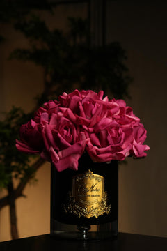 Grand Rose Bouquet In Dark Glass - Magenta (Black Box With Gold Badge)