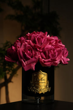 Grand Rose Bouquet In Dark Glass - Magenta (Black Box With Gold Badge)