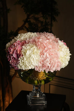 Provence Hydrangeas Bouquet Large - Mixed Pink With Gold Badge