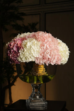 Provence Hydrangeas Bouquet Large - Mixed Pink With Gold Badge