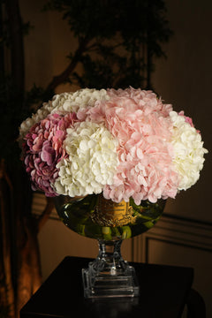 Provence Hydrangeas Bouquet Large - Mixed Pink With Gold Badge