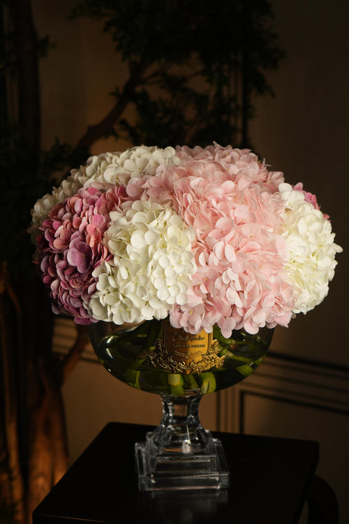 Provence Hydrangeas Bouquet Large - Mixed Pink With Gold Badge