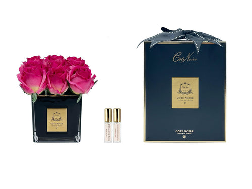 Couture Rose Buds In Black Glass Gold - Magenta