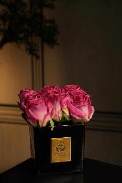 Couture Rose Buds In Black Glass Gold - Magenta