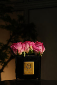 Couture Rose Buds In Black Glass Gold - Magenta