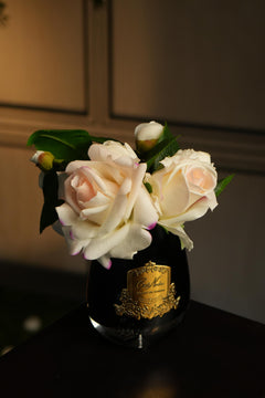 Tea Rose Bouquet In Black Glass - Blush