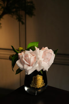 Tea Rose Bouquet In Black Glass - French Pink