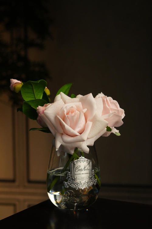 Tea Rose Bouquet In Clear Glass - French Pink