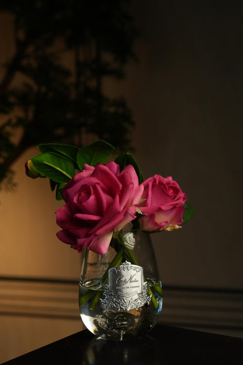 Tea Rose Bouquet In Clear Glass - Magenta
