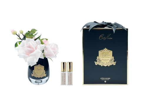 Tea Rose Bouquet In Black Glass - French Pink