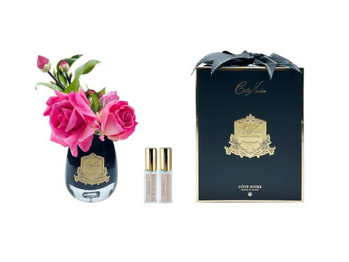 Tea Rose Bouquet In Black Glass - Magenta