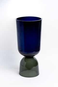 Gradient Blue-to-Smoke Glass Vase - Small