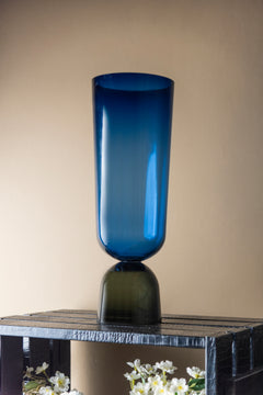 Gradient Blue-to-Smoke Glass Vase - Large