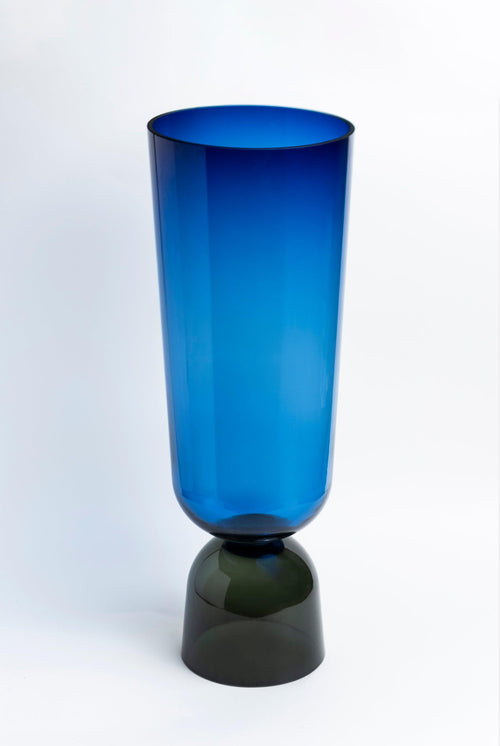 Gradient Blue-to-Smoke Glass Vase - Large