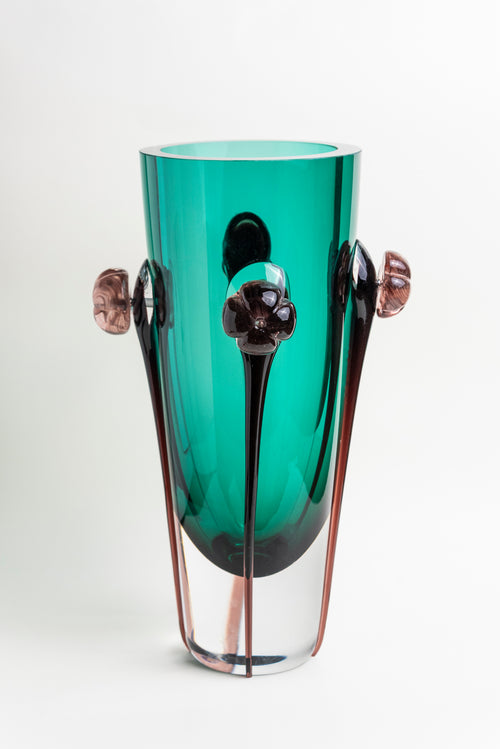 Emerald Blossom Glass Vase - Short