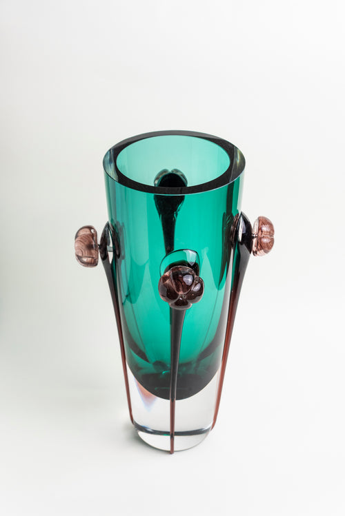 Emerald Blossom Glass Vase - Tall