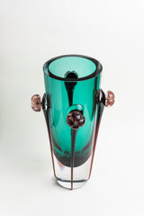 Emerald Blossom Glass Vase - Short