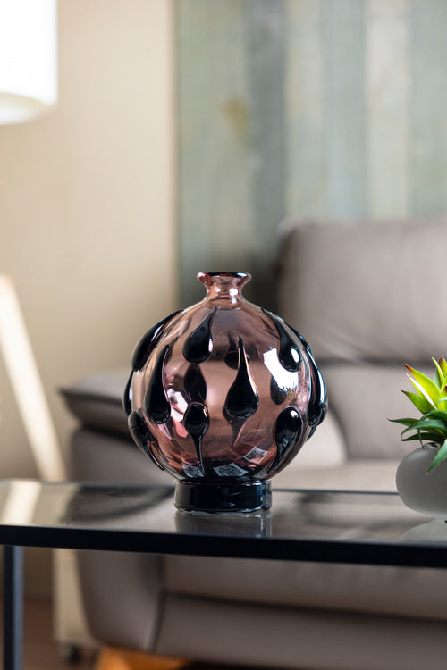 Obsidian Bloom Teardrop Art Glass Vase - Small