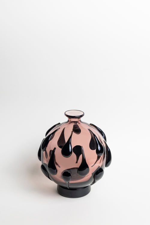 Obsidian Bloom Teardrop Art Glass Vase - Small
