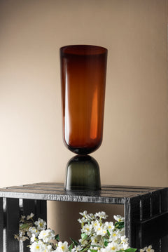 Gradient Red-to-Smoke Handblown Glass Vase - Large