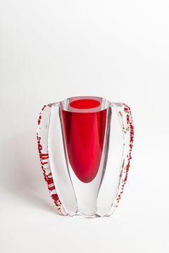 Handcrafted Amber - Red Beaded Glass Vase