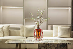 Handcrafted Amber - Red Beaded Glass Vase