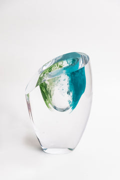 Aqua Crest Slant Glass Vase