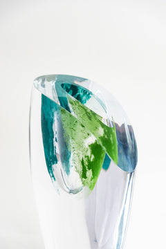 Aqua Crest Slant Glass Vase