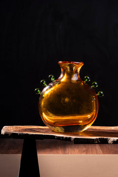 Amber Blossom Bud Glass Vase - Short