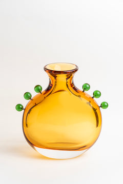 Amber Blossom Bud Glass Vase - Short