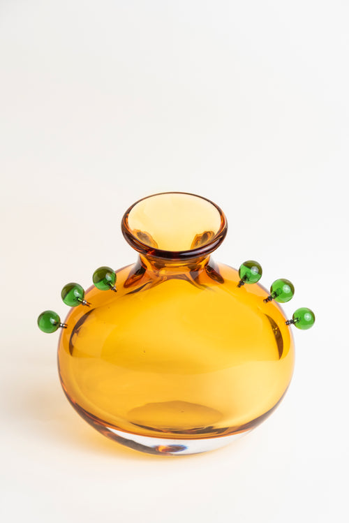 Amber Blossom Bud Glass Vase - Short