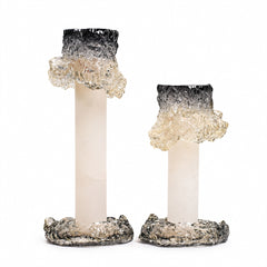 Sculptural Crystal & Marble Candle Holders – Set of 2