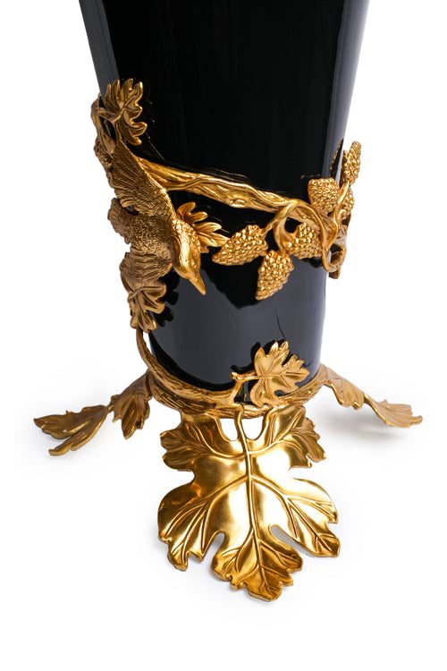 Songbird Black & Gold Vase