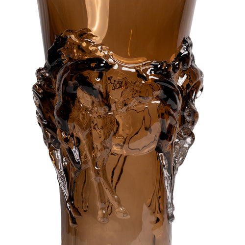 Equestrian Amber Glass Vase