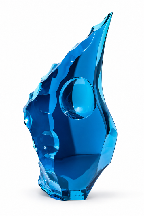 Azure Flame Crystal Glass Sculpture