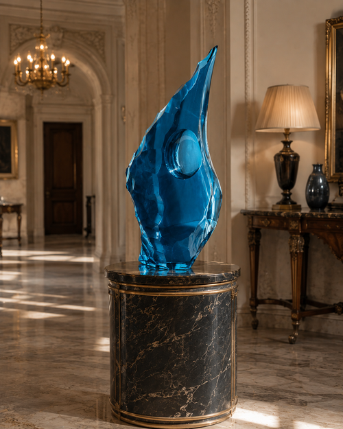Azure Flame Crystal Glass Sculpture