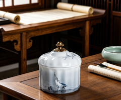 Serene Crane Porcelain Jar
