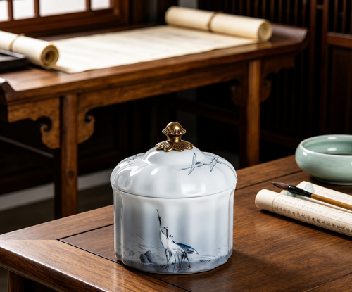 Serene Crane Porcelain Jar